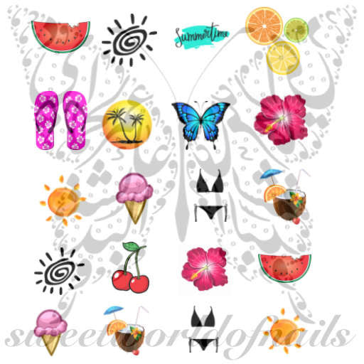 Summer Nail Art Assortment Vacation Beach Sun Ice cream Bikini Watermelon Cherry Summer time Nail Water Decals  