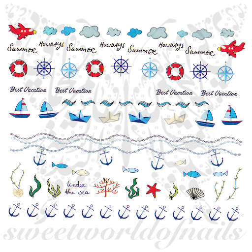 Summer Nails Anchors and boats Water Decals