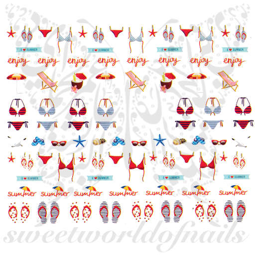 Summer Nails Bikini Water Decals