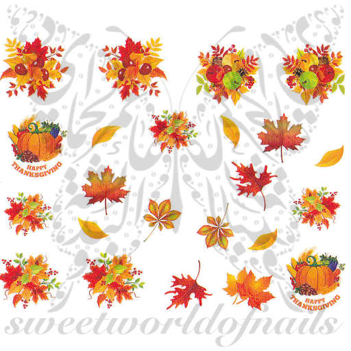 Thanksgiving Nail Art Autumn Leaves Nail Water Slides