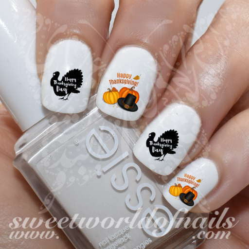 Happy Thanksgiving Nail Art Turkey Water Decals Transfers Wraps
