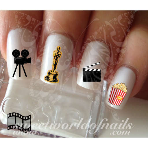 The Oscars Nail Art Water Decals Movie Camera Popcorn Film Oscars Statue