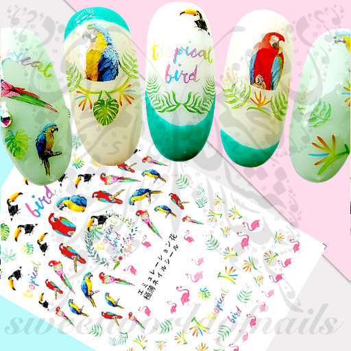 Tropical Nail Art Parrot Flamingo Stickers