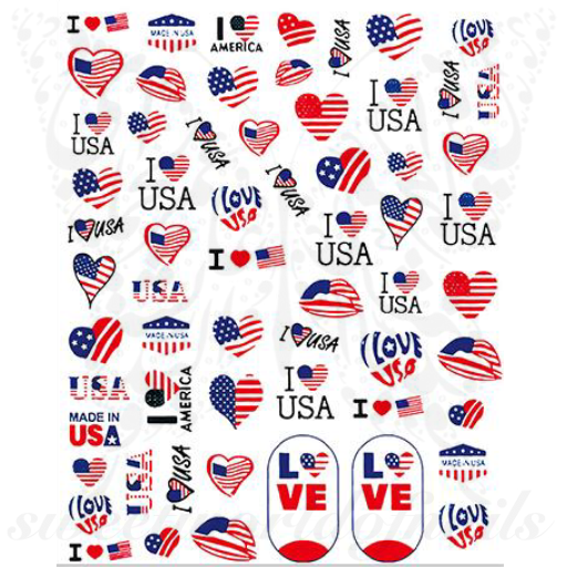 I love USA 4th July Nail Art Stickers