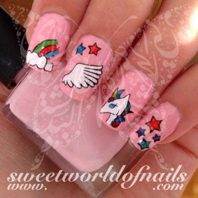 Unicorn Nail Art White Wings Stars Rainbow Nail Water Decals Water Slides