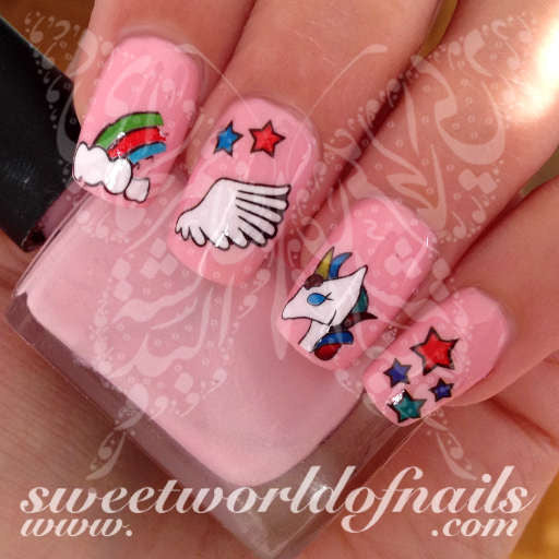 Unicorn Nail Art White Wings Stars Rainbow Nail Water Decals Water Slides