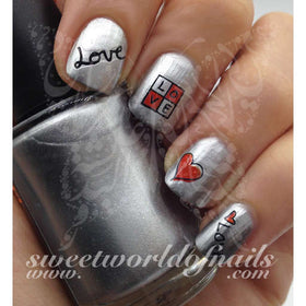 Love Word Red Heart Valentine's day Nails Water Decals Transfers