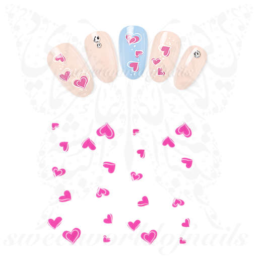 Valentine's Day Nails Pink white Hearts Decals