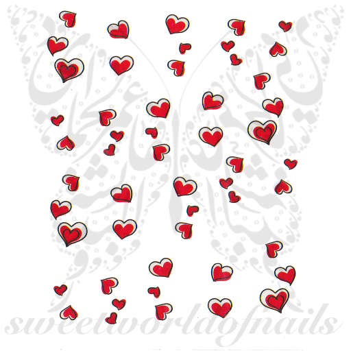 Valentine's Day Nail Art Red Hearts Nail Water Decals Wraps