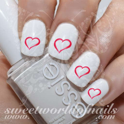 Valentine's Day Nail Art Pink Crayon Heart Nail Water Decals Water Slides