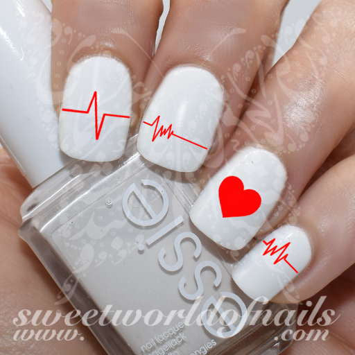 Valentine's Day Nail Art Heart Rate Line Nail Water Decals