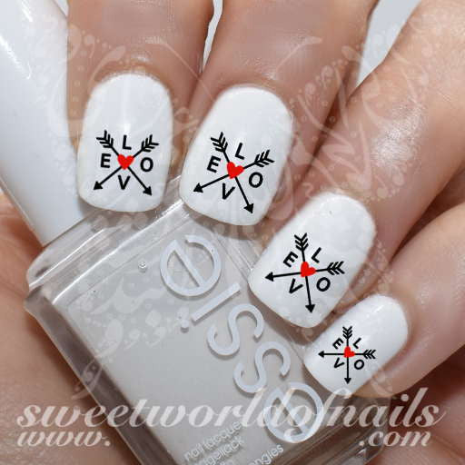 Valentine's Day Nail Art Crossed Arrows Heart Nail Water Decals Slides