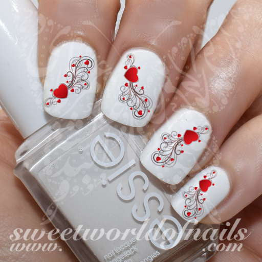 Valentine's Day Nail Art Hearts and Swirls Nail water decals Transfers