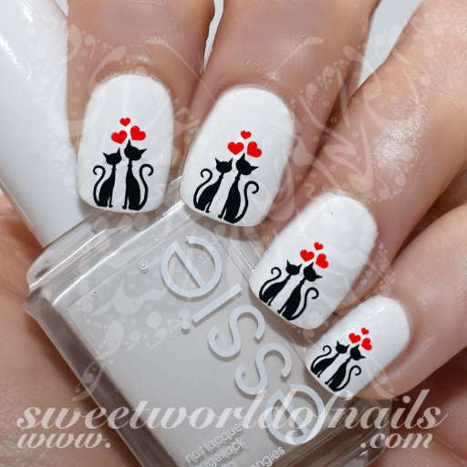 Valentine's Day Nail Art Cats in Love Nail Water Decals Water Slides