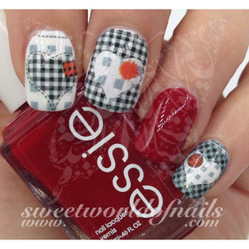 Valentine's Day Nail Art Water Decals White and Black Checkered Heart Red Heart Water Slides