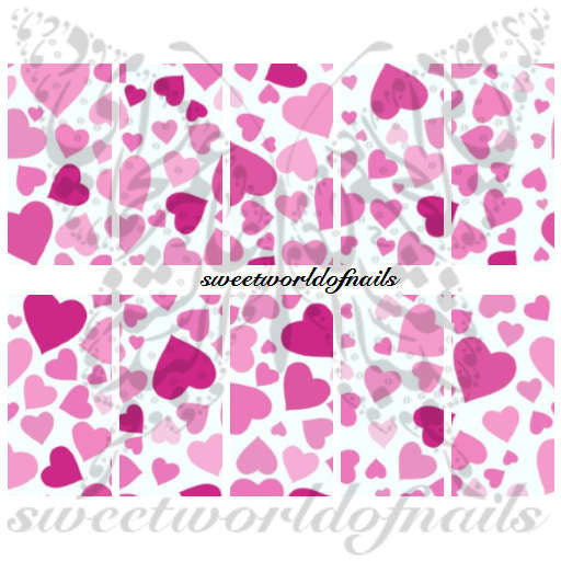 Valentine's Day Nail Art Water Full Wraps Pink and Hot Pink Hearts