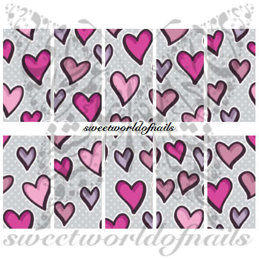 Valentine's Day Nail Art Water Slides Purple and Pink Hearts Water Decals