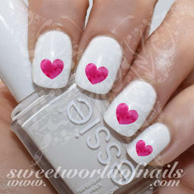 Valentine's day Nail Art Watercolor Pink Heart water Decals