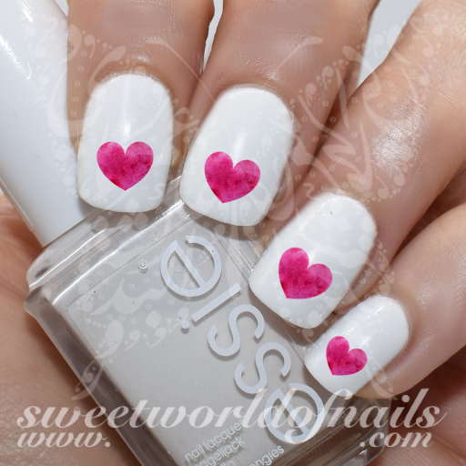 Valentine's day Nail Art Watercolor Pink Heart water Decals
