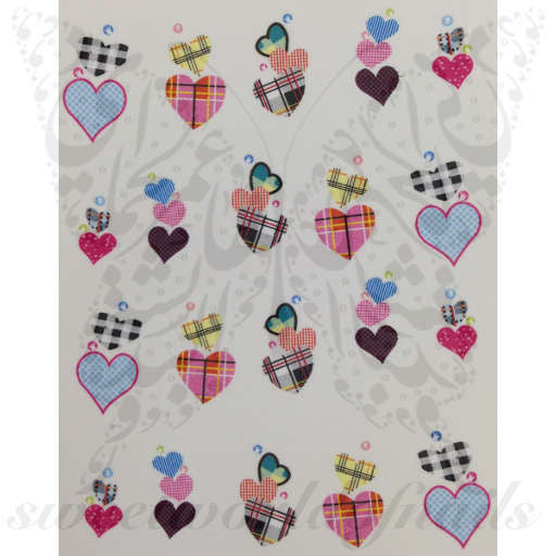 Valentine's Day Nail Art Checkered Hearts Nail Water Decals Wraps