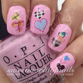 Valentine's Day Nail Art Checkered Hearts Nail Water Decals Wraps