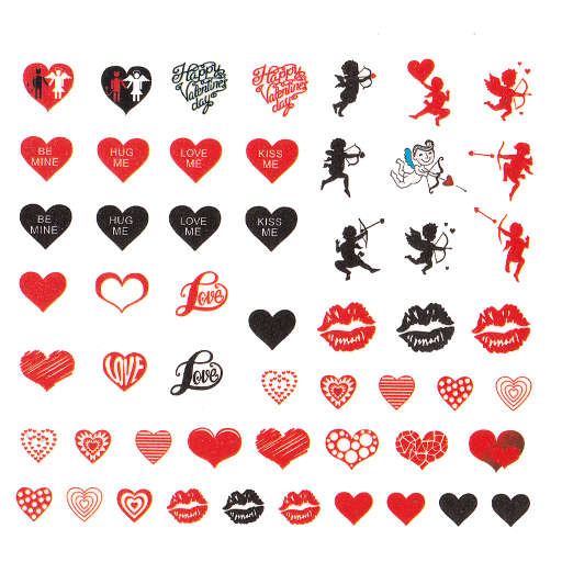 Valentine's day nail art Red and Black Lips Kisses nail water decals