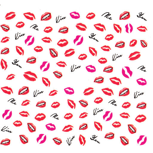 Valentine's day nail art Red and Pink Lips Kisses nail water decals