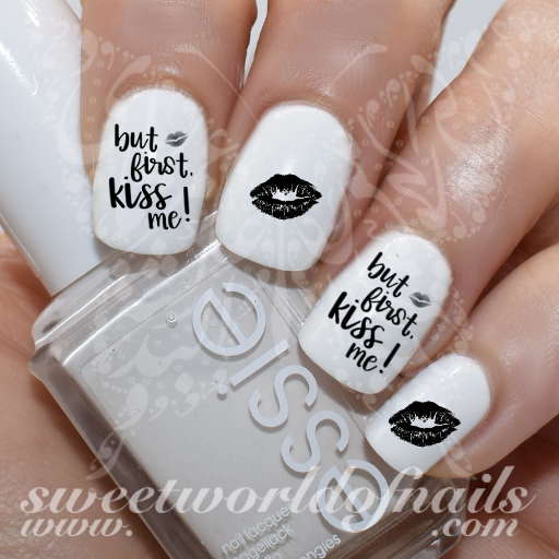 Valentine's Day Nails But First Kiss Me Nail Water Decals