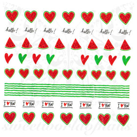Watermelon hearts Summer Nails Water Decals