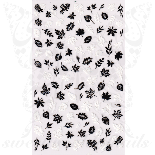 Autumn Nail Art Black White Leaves Stickers