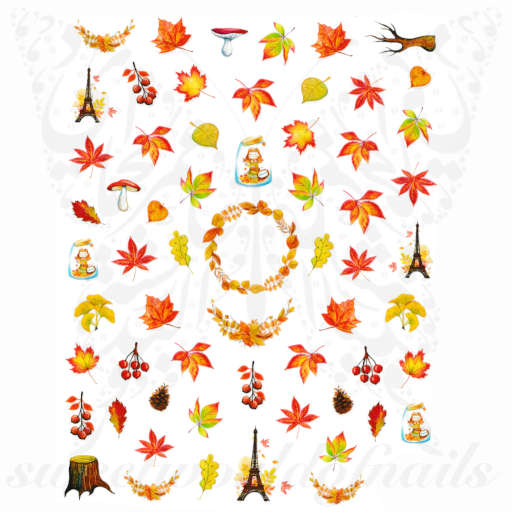 Autumn Nails Leaves and Mushrooms Stickers