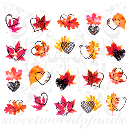 Autumn Nails Leaves Hearts Nail Water Decals