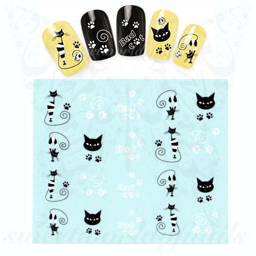 White Black Cat Nails Paws Water Decals