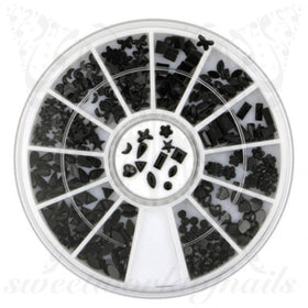 Black 3D Nail Rhinestones Resin Charms Wheel-12 shapes