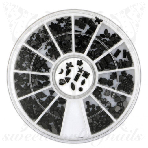 Black 3D Nail Rhinestones Resin Charms Wheel-12 shapes