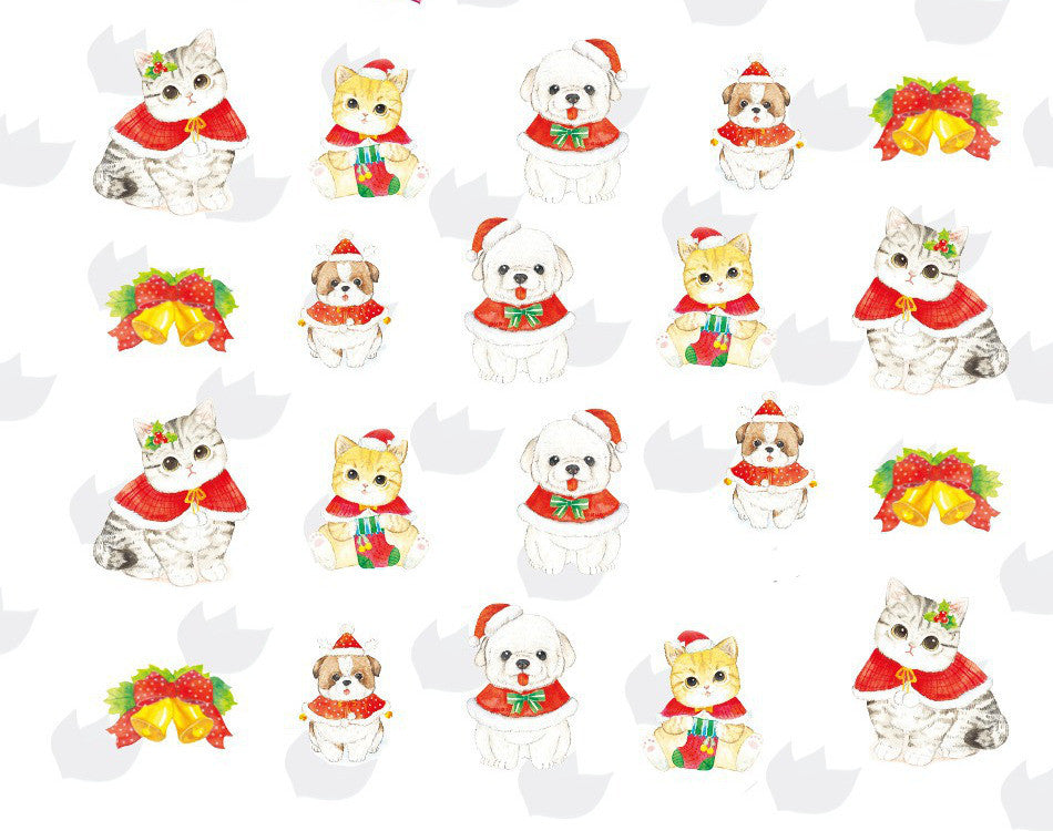 Christmas Nail Art Cats Dogs Water Decals Transfers Wraps