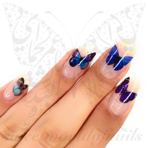 Blue Purple Butterfly Nail Art Water Decals