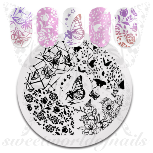 Butterfly Flowers Nail Art Stamping Plate