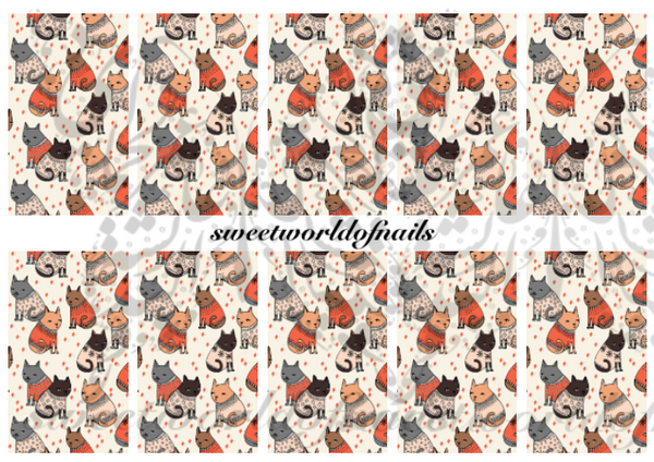 Cats and Sweaters Nail Art Water Full Wraps Transfers