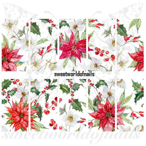 Christmas Nail Art Flower Poinsettia Full Water Wraps Transfers Active