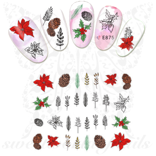 Christmas Nails Poinsettia Leaves Stickers
