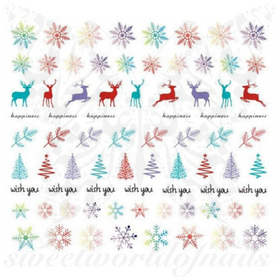 Christmas Nails Rainbow snowflakes and reindeer Decals