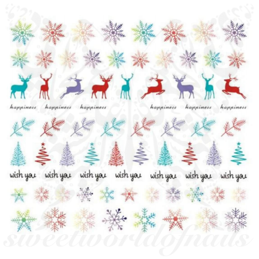 Christmas Nails Rainbow snowflakes and reindeer Decals