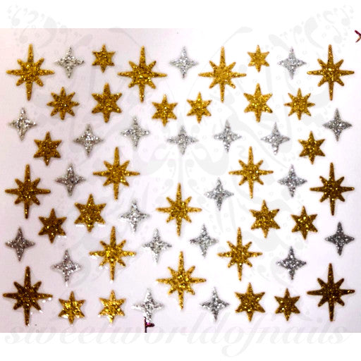 EMBOSSED CHRISTMAS STARS Peel Off Stickers Six Point Gold Silver Clear  Sticker