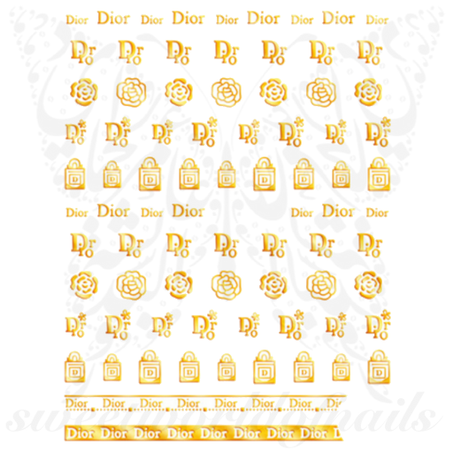 Gold D Nail Art Stickers