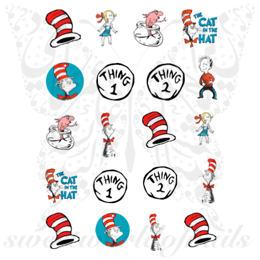 Seuss Nails The Cat in the Hat Nail Water Decals1
