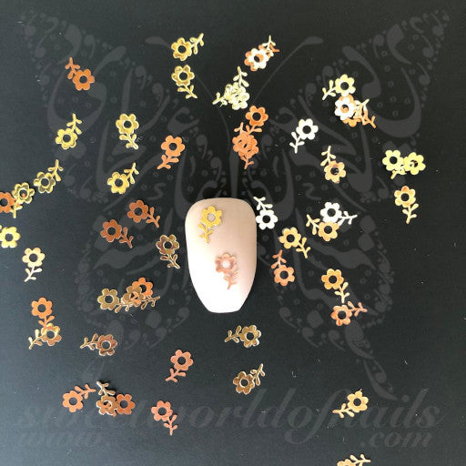 Flower Nails Gold Thin Metallic Nail Charms