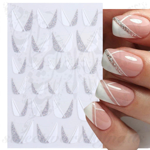 Glitter French Nail Art Stickers Tips