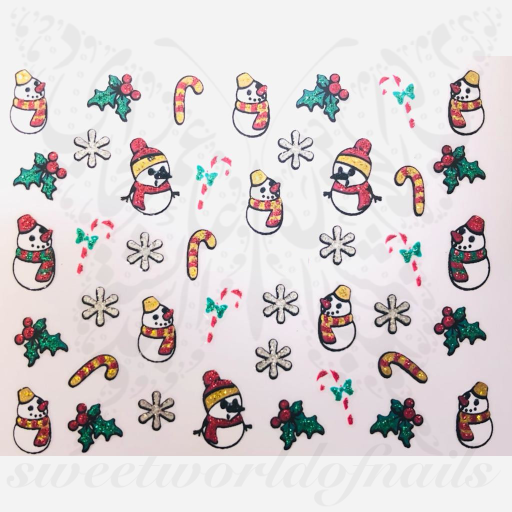 Christmas Nails Glitter Snowman Stickers