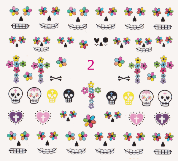 Glow in the dark Sugar Skulls Water Decals